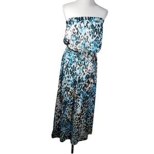 Ashley Stewart Women's size 12 Black & Blue Halter Maxi Dress Gently Used